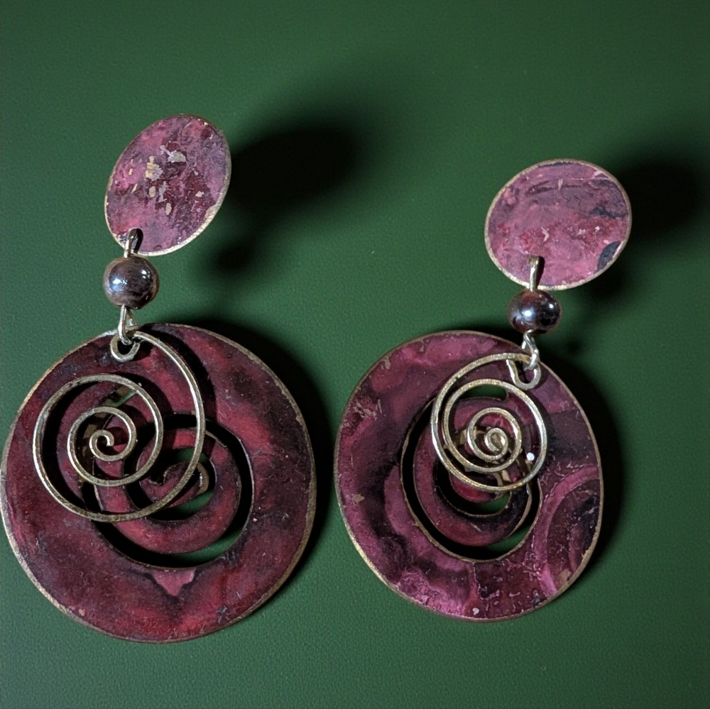 Vintage Purple Metal Wire Spiral Drop Earrings Boho